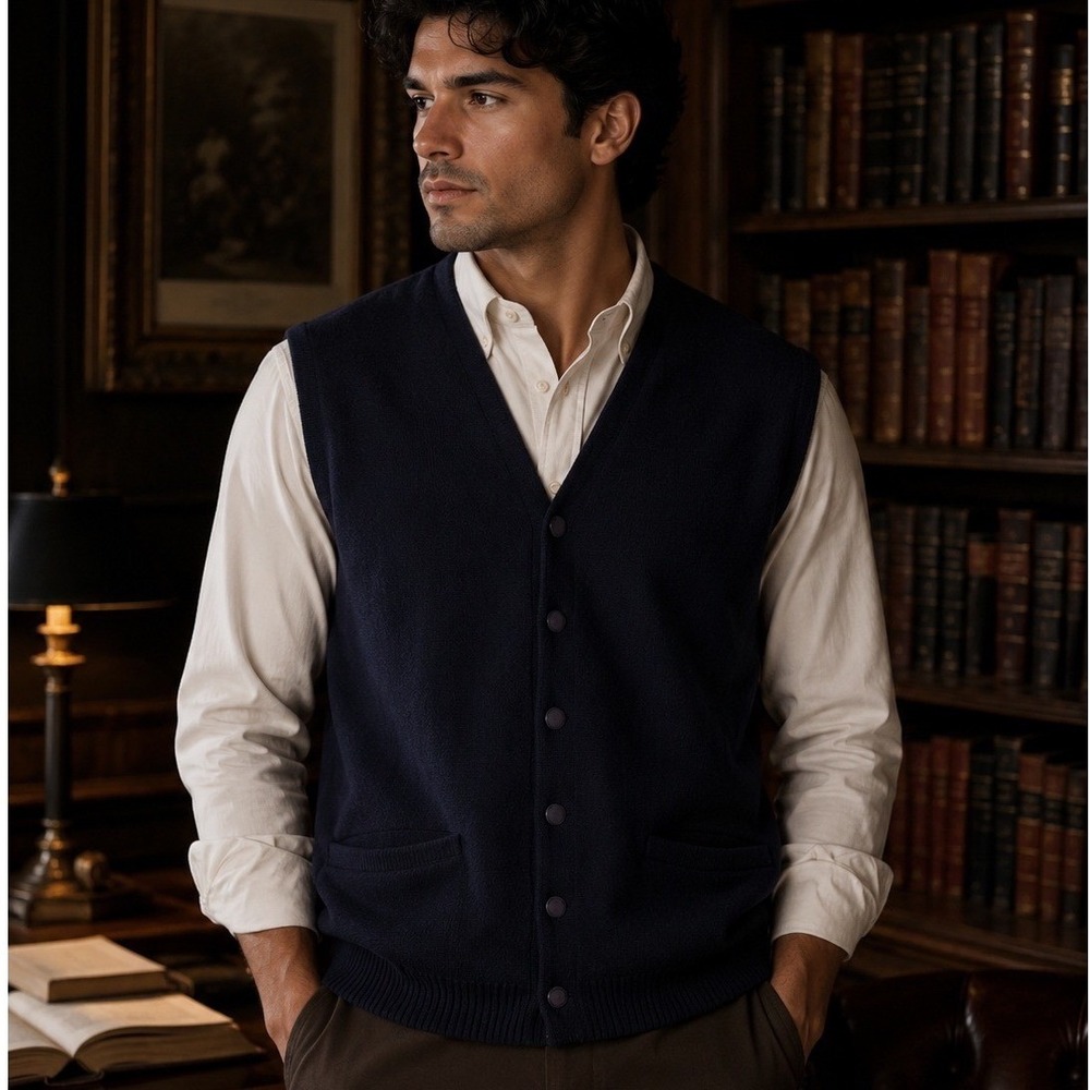 VTG Tundra Canada Sweater Vest Wool Blend Men's L Navy Dark Eclectic Academia